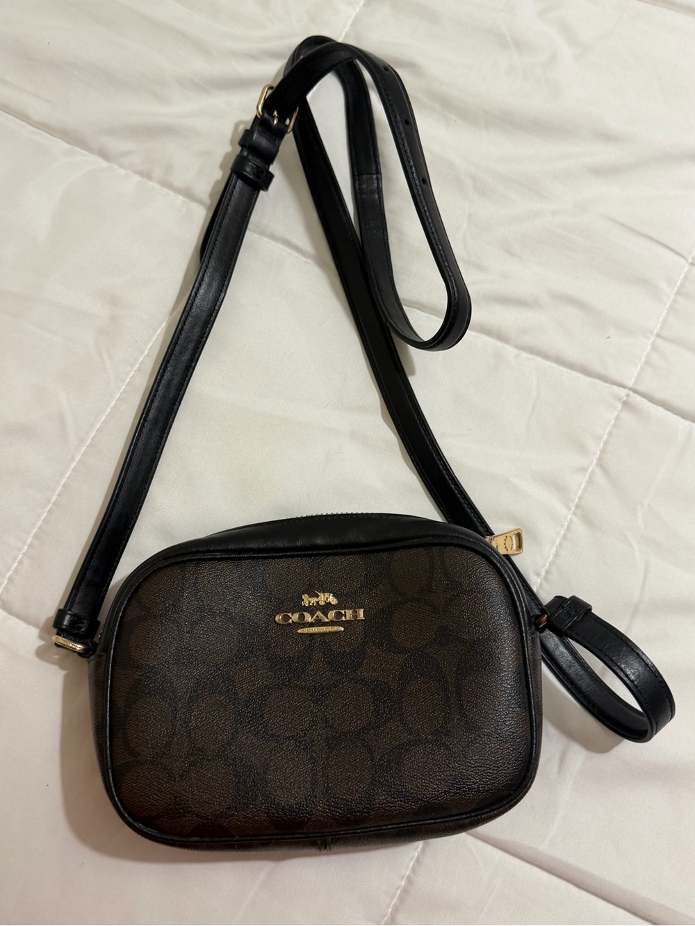Coach Brown and Black Signature Crossbody Camera Bag